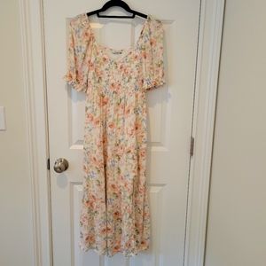 Abercrombie & Fitch Smocked Puff Sleeve Midi Dress